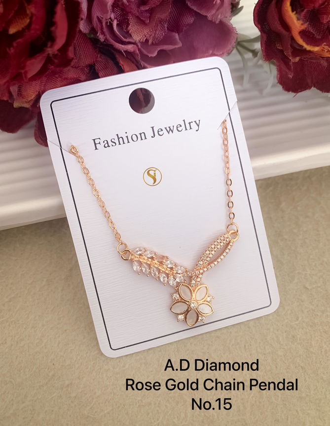 8 Designer AD Diamond Rose Gold Chain Pendant Wholesale Shop In Surat
